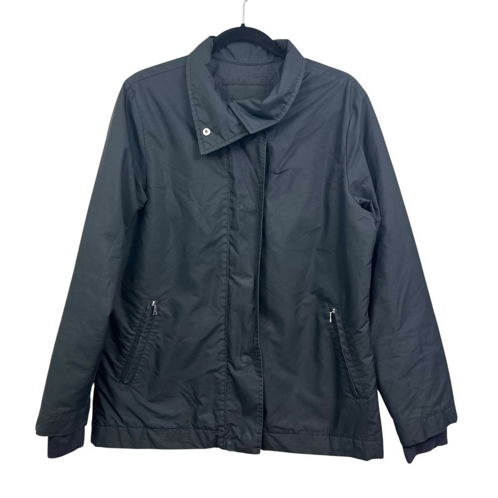 Nike Womens Athletic Windbreaker Jacket Collared Zip Pockets Black Sz M (8-10)*